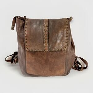 Spaghetti Western Studded Brown Leather Backpack Hand Dyed Distressed Boho Bag